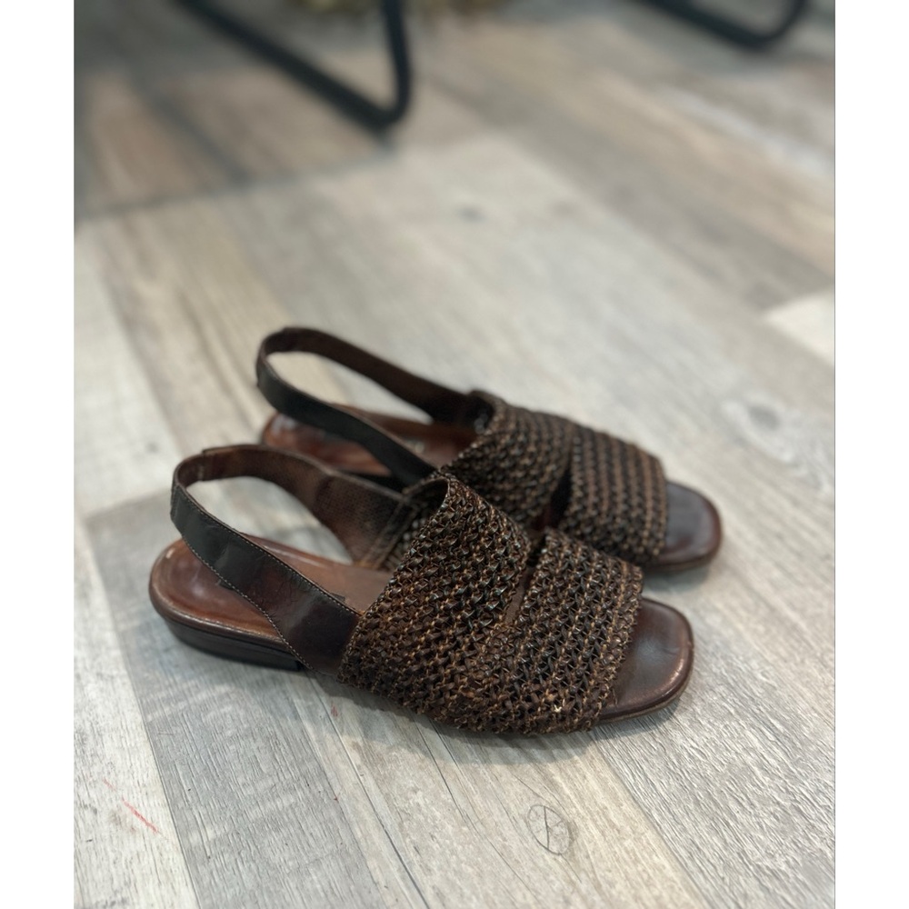 Sesto Meucci Women’s Sandals Size 6 Brown Leather Woven Slingback Made Italy